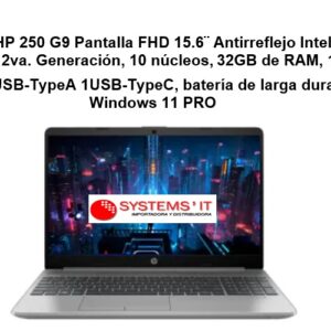 LAPTOP HP 250 G9 FHD 15.6¨ Antirreflejo Intel Core I7-1255U 12va Gen. / 10 núcleos/ 32GB de RAM/ 1TB SSD PCle M.2 / Windows 11 Pro