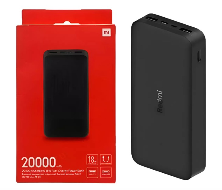 Cargador Portátil Xiaomi Redmi Power Bank de 20.000 mAh, Carga Rápida, 18 W, Usb